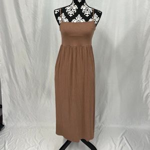 Tan/Brown Casual Midi Dress with Pockets